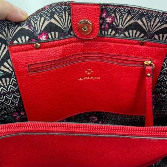 Nanette Lepore Arabelle Bow Satchel Tote Shoulder Bag Red Faux Leather Purse - Picture 6 of 14